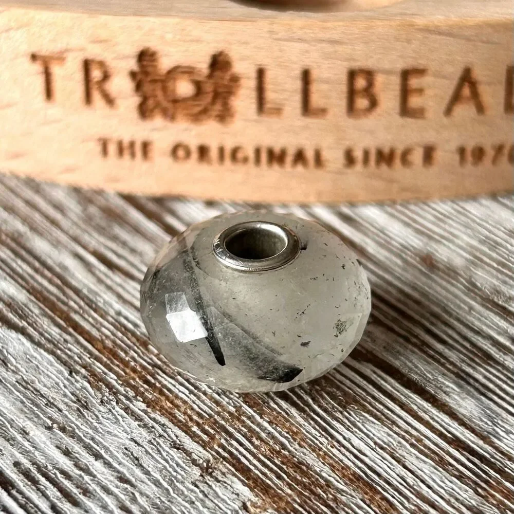 TROLLBEADS Tourmalinated Quartz Gemstone Facet RARE 2010 LAA 925 Black Rutilated